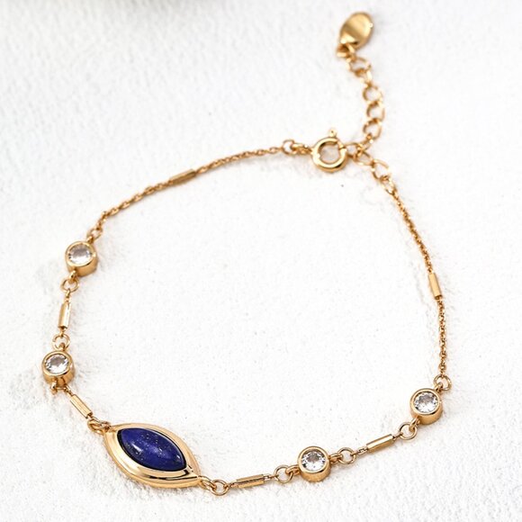 Handwork Jewelry - Elegant S925 Sterling Silver Lapis Lazuli Station Bracelet